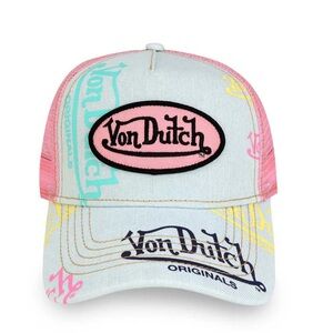Von Dutch light Denim pink logo woman trucker hat NWT in a bag Limited